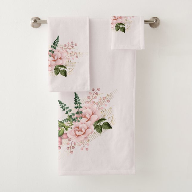 Vintage Pink Butterfly Flowers Bath Towel Set (Insitu)