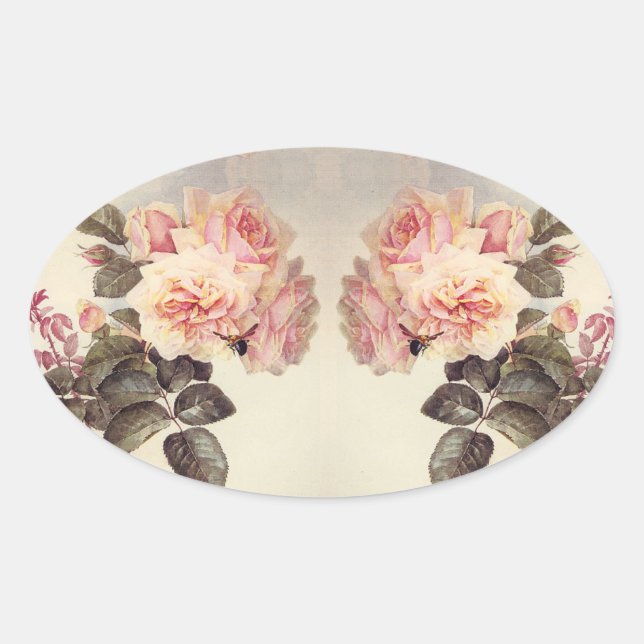Vintage Pink Cabbage Rose Flowers Stickers (Front)