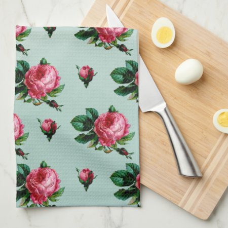 Vintage Pink Cabbage Roses Towel