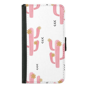 Vintage Pink Cactus Watercolor Pattern Samsung Galaxy S5 Wallet Case