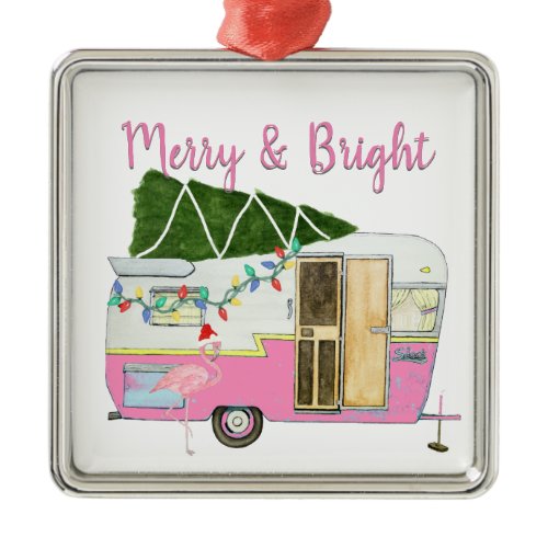 Vintage Pink Camping Trailer Christmas Ornament
