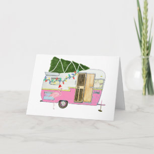 Vintage Pink Camping Trailer Greeting Card