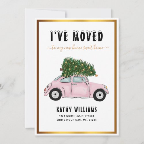 Vintage Pink Car Christmas Tree Holiday Moving Announcement