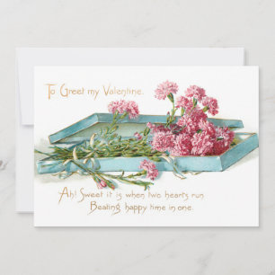 Vintage Pink Carnations Valentine Holiday Card