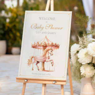 Vintage Pink Carousel Horse Baby Shower Welcome Foam Board