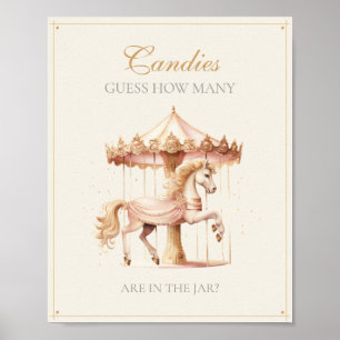 Vintage Pink Carousel Horse Guess How Many Candies Poster