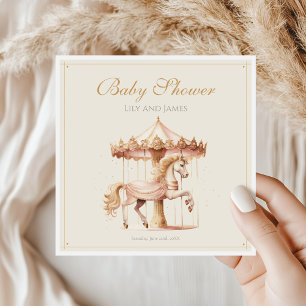 Vintage Pink Carousel Horse Watercolor Baby Shower Napkins
