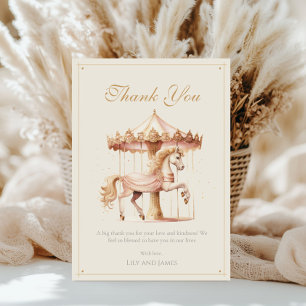 Vintage Pink Carousel Horse Watercolor Baby Shower Thank You Card