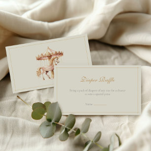 Vintage Pink Carousel Horse Watercolor Diaper Raff Enclosure Card