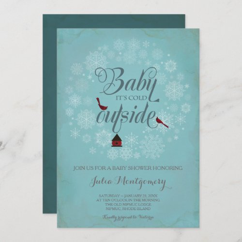 Vintage Pink Charming Baby Girl Shower Winter Invitation