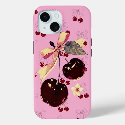 Vintage Pink  Cherry and Bow Pattern iPhone case