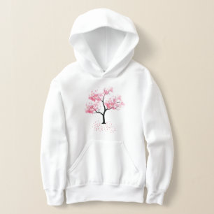 Vintage Pink Cherry Blossom Flower Dark Watercolor Hoodie