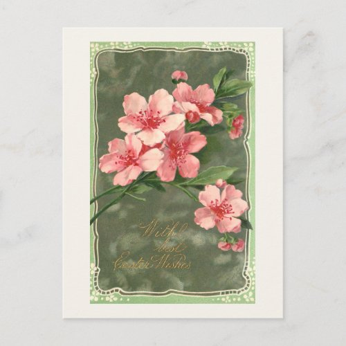 Vintage Pink Cherry Blossoms and Easter Greeting Postcard