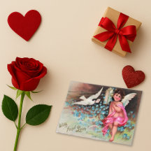 Vintage Pink Cherub Blue Flower Love