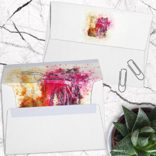 Vintage Pink Chic Girly Watercolor Bicycle Envelope