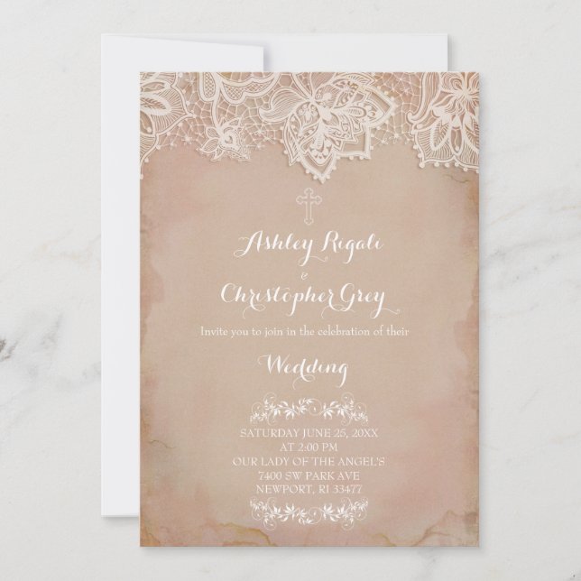 Vintage Pink Christian Wedding Invitation (Front)