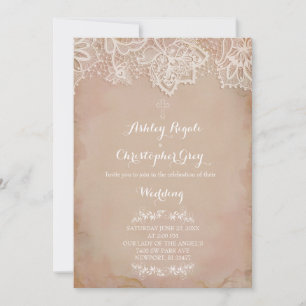 Vintage Pink Christian Wedding Invitation