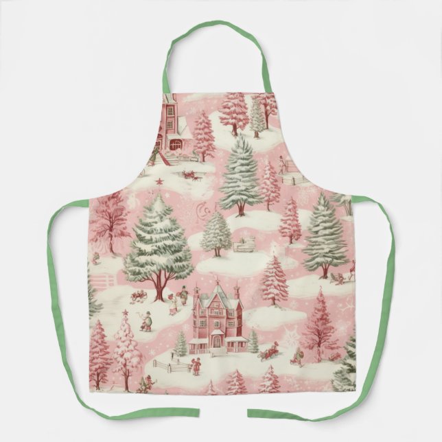 Vintage Pink Christmas  Apron (Front)