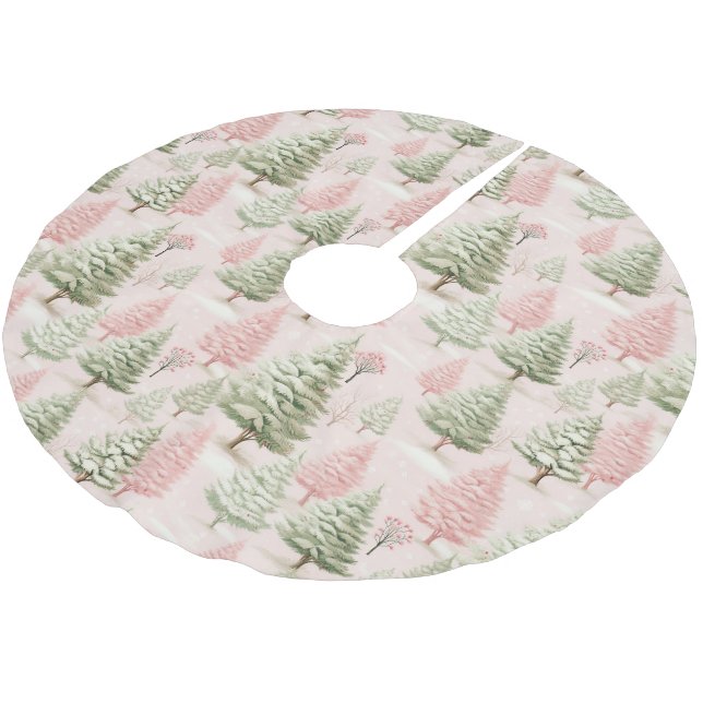 Vintage Pink Christmas  Brushed Polyester Tree Skirt (Angled)