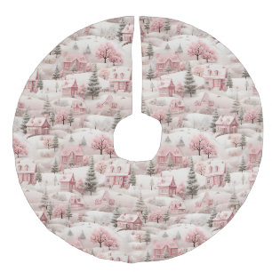 Vintage Pink Christmas Faux Linen Tree Skirt