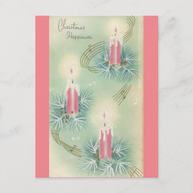 Vintage Pink Christmas Happiness Holiday Postcard (Front)