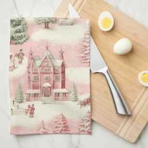 Vintage Pink Christmas  Kitchen Towel