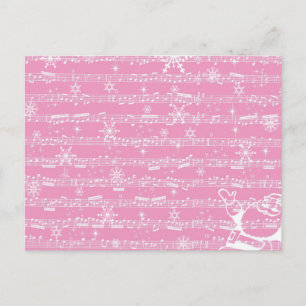 Vintage Pink Christmas Musical Sheet Holiday Postcard