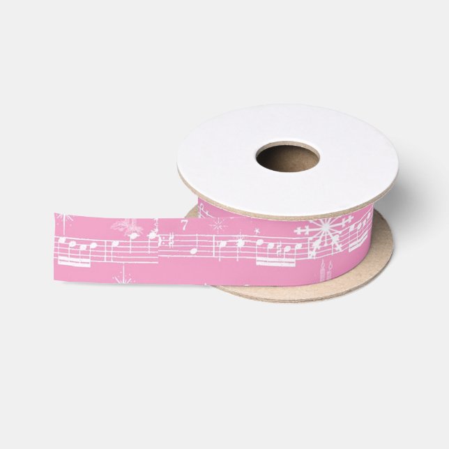 Vintage Pink Christmas Musical Sheet Satin Ribbon (Spool)