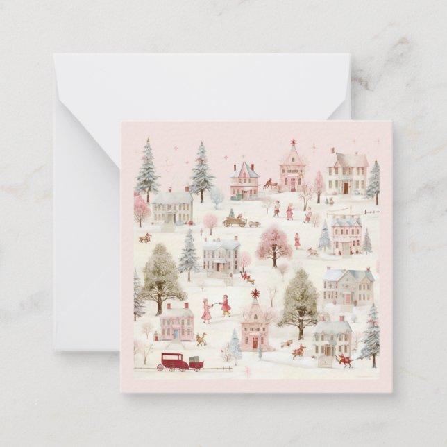 Vintage Pink Christmas  Note Card (Front)