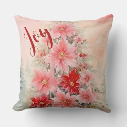 Vintage pink Christmas Poinsettia Throw Pillow