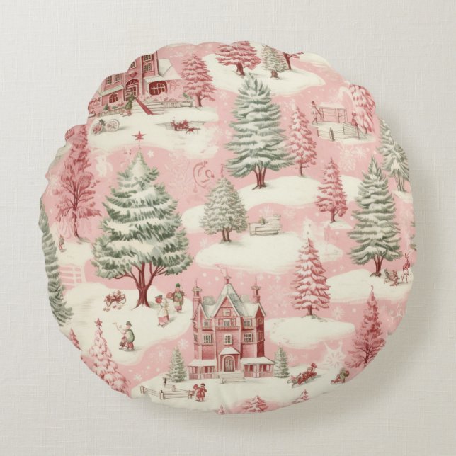 Vintage Pink Christmas  Round Pillow (Front)