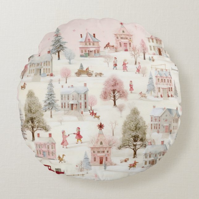 Vintage Pink Christmas  Round Pillow (Front)