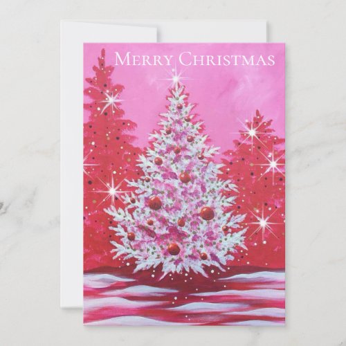 Vintage Pink Christmas Tree Holiday Card