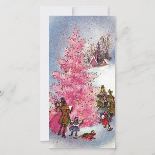 Vintage Pink Christmas Tree Holiday Card