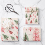 Vintage Pink Christmas Tree Mix Wrapping Paper Sheets<br><div class="desc">Beautiful watercolour vintage Christmas tree pattern is shades of pink and green mix . Trendy pink Christmas gift wrapping paper.</div>