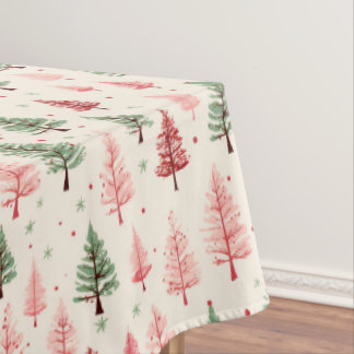 Vintage Pink Christmas Tree Tablecloth