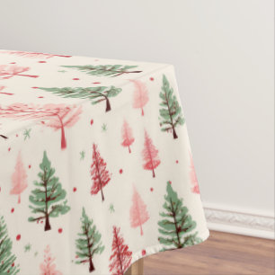 Vintage Pink Christmas Tree Tablecloth