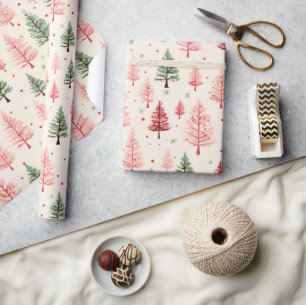 Vintage Pink Christmas Tree  Wrapping Paper
