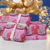 Vintage Pink Christmas Tree Wrapping Paper