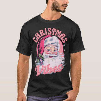 Vintage Pink Christmas Vibes Funny Pink Santa T-Shirt