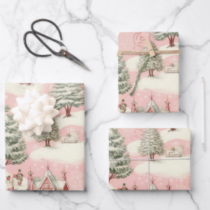 Vintage Pink Christmas Wrapping Paper Sheets