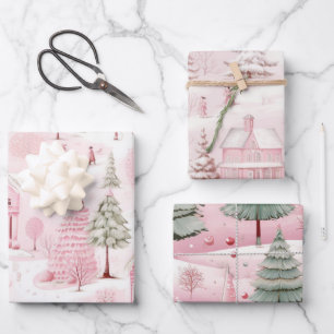 Vintage Pink Christmas Wrapping Paper Sheets