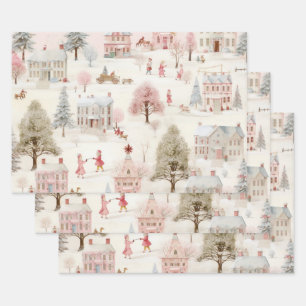 Vintage Pink Christmas Wrapping Paper Sheets