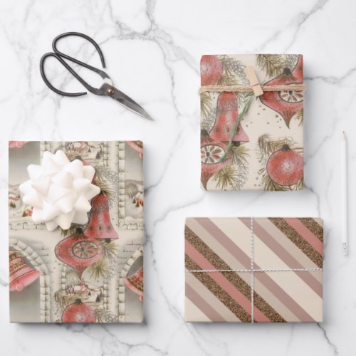 Vintage Pink Christmas Wrapping Paper Sheets