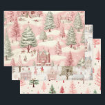 Vintage Pink Christmas  Wrapping Paper Sheets<br><div class="desc">Beautiful watercolour vintage Christmas pattern is shades of pink and green mix . Trendy pink Christmas gift wrapping paper.</div>