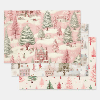 Vintage Pink Christmas Wrapping Paper Sheets