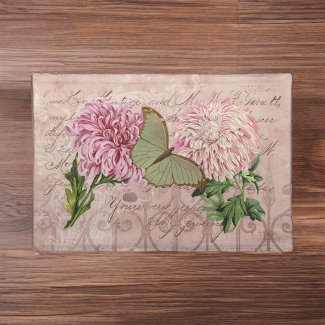 Vintage Pink chrysanthemums Luna Moth Ephemera