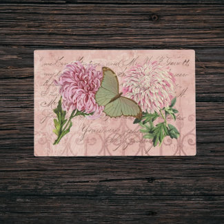 Vintage Pink chrysanthemums Luna Moth Ephemera