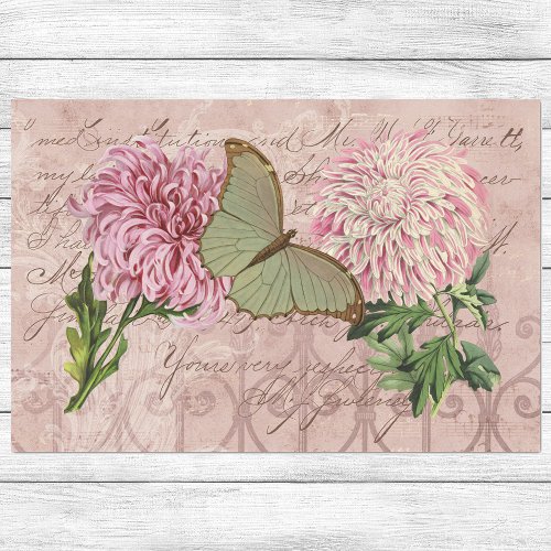 Vintage Pink chrysanthemums Luna Moth Ephemera Tissue Paper