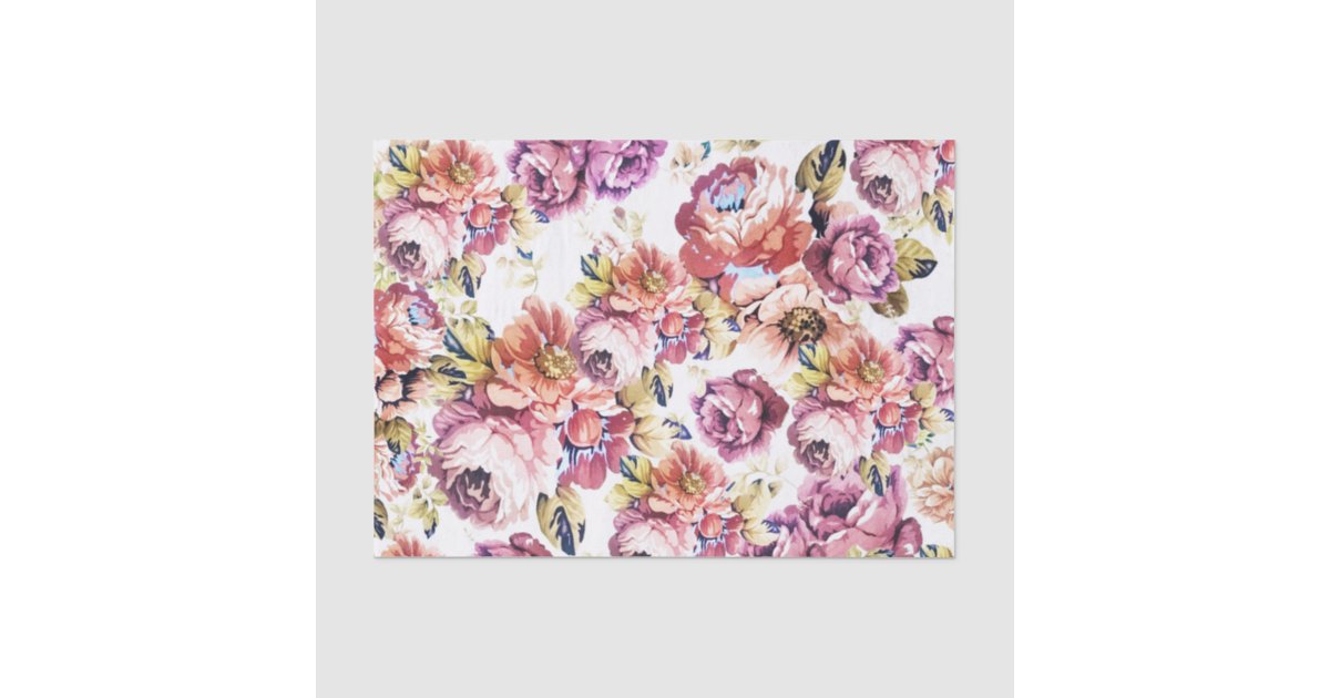 Vintage pink coral elegant roses floral pattern tissue paper | Zazzle